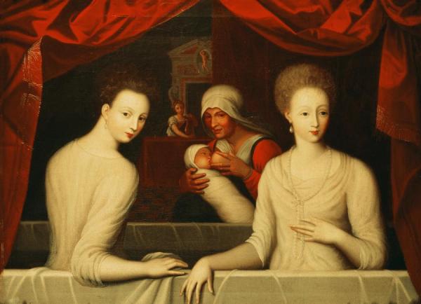 Gabrielle D'estrees(1573-99) And Her Sister,the Duchess Of Villars by Fontainebleau School Oil Painting Reproductions