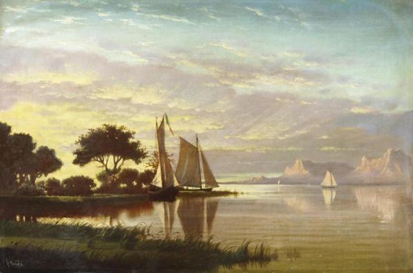 Luminous Sunset With Sailboats by Fortunato Arriola