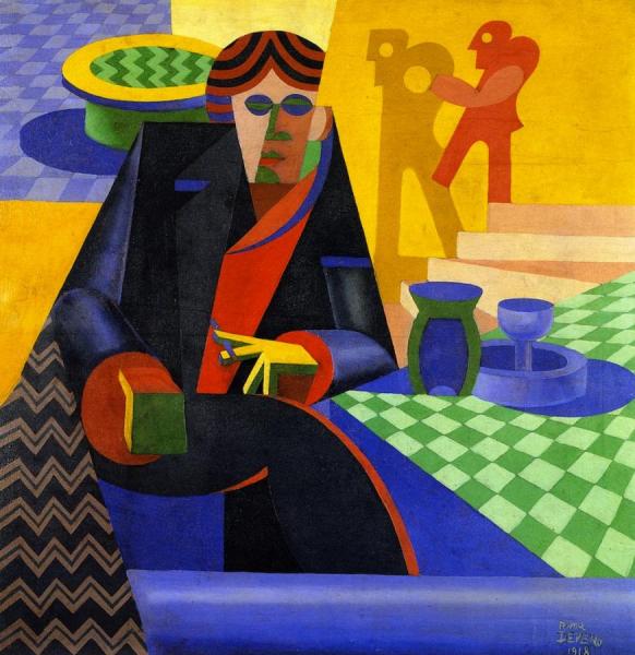 Figure Seated At A Café Table (also Known As Portrait Of Gilbert Clavel) by Fortunato Depero
