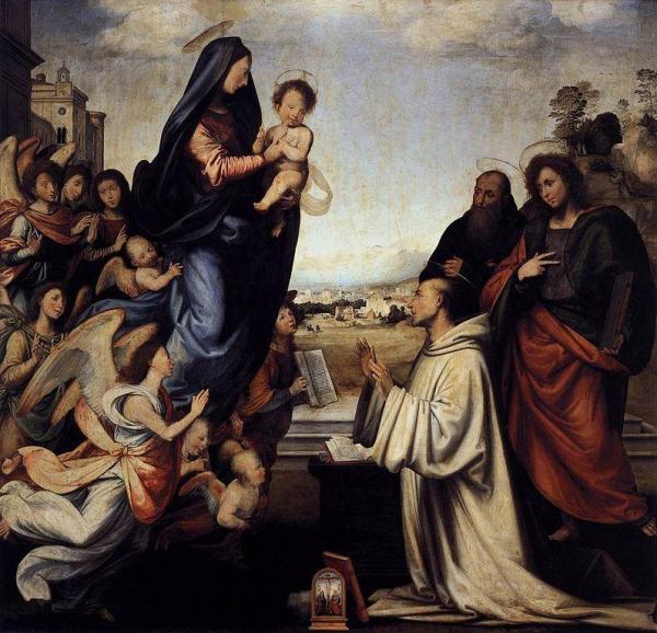 The Vision Of St Bernard With The Saints Benedict And John The Baptist by Fra Bartolommeo