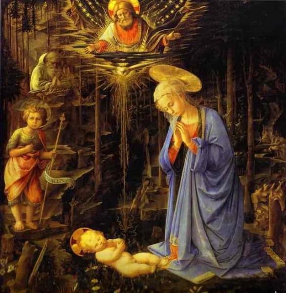 The Adoration, With The Infant Baptist And St. Bernard by Fra Filippo Lippi
