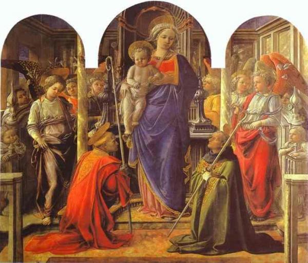 Virgin And Child Surrounded By Angels With St. Frediano And St. Augustine (the Barbadori Altarpiece) by Fra Filippo Lippi