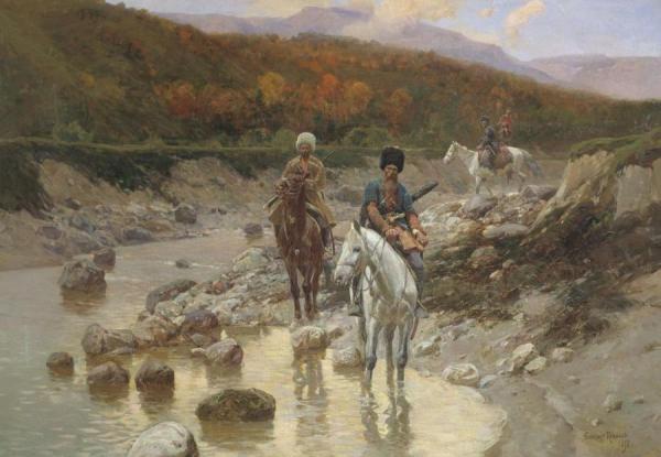 Franc Alekseevič Rubo Cossacks In A Mountain Stream