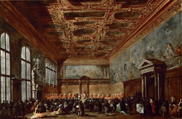 The Doge Of Venice Giving Audience In The Sala Del Collegio In The Doge's Palace by Francesco Guardi