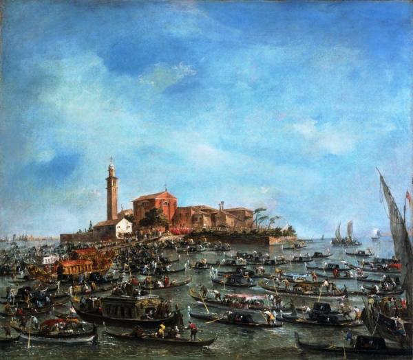 The Meeting Of Pope Pius Vi And Doge Paolo Renier At San Giorgio In Alga by Francesco Guardi