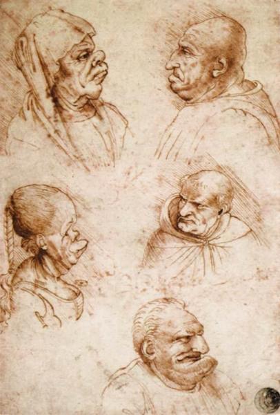 Five Grotesque Heads by Francesco Melzi