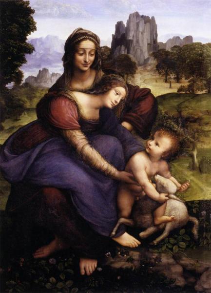 St Anne With The Virgin And The Child Embracing A Lamb by Francesco Melzi