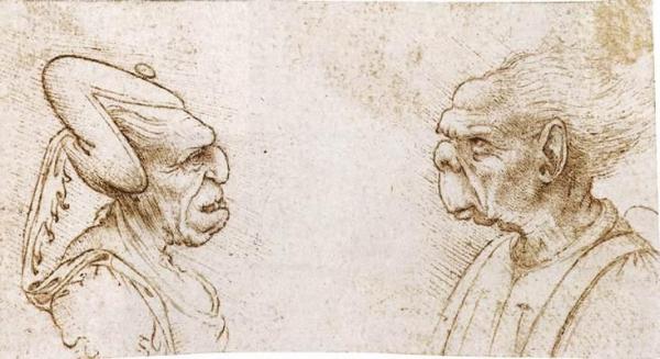 Two Grotesque Heads by Francesco Melzi