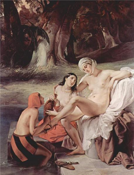 Bathing Bathsheba by Francesco Paolo Hayez Oil Painting Reproductions