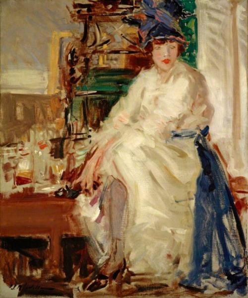 Peggy In Blue And White by Francis Campbell Boileau Cadell