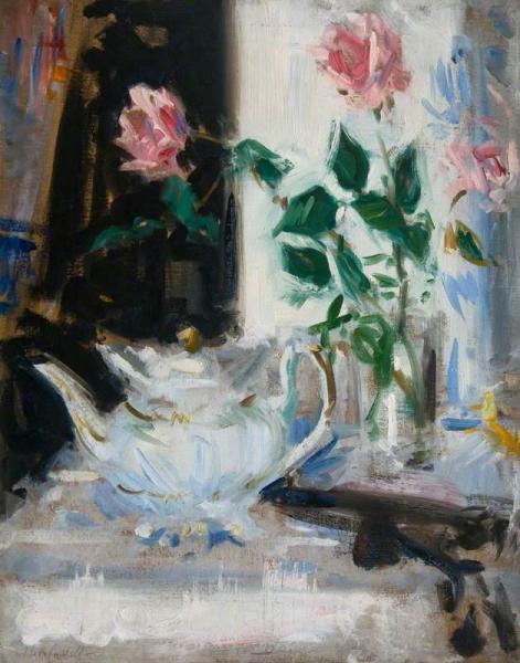 Pink Roses And Teapot by Francis Campbell Boileau Cadell