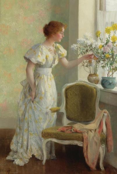 Lady Watering Potted Plants by Francis Coates Jones Oil Painting Reproductions