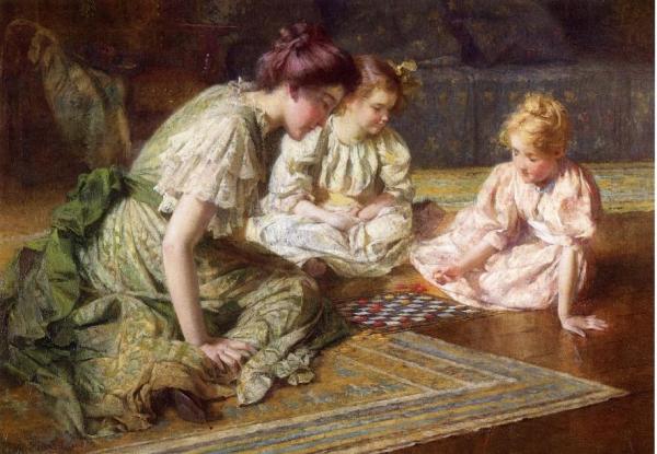 Mother And Daughters Playing Chess by Francis Coates Jones