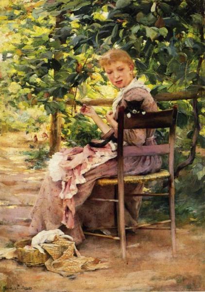 Sewing In The Garden by Francis Coates Jones Oil Painting Reproductions