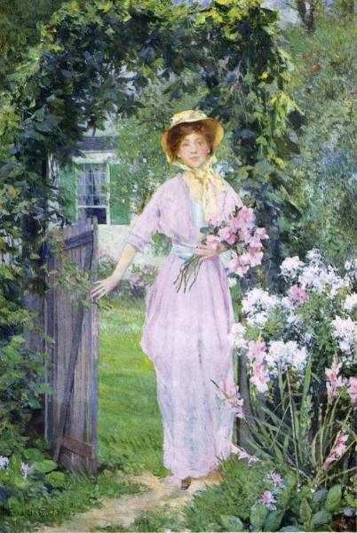 Young Woman In The Garden by Francis Coates Jones Oil Painting Reproductions