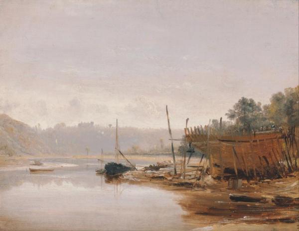 Boat Building Near Dinan, Brittany, Circa 1838 by Francis Danby