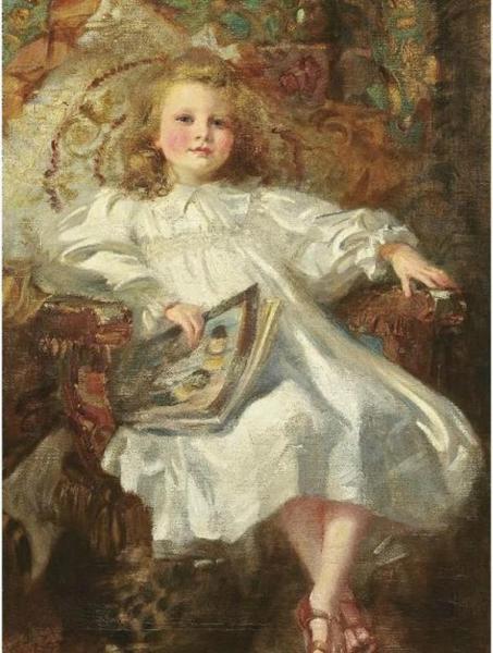 Portrait Of A Young Girl In A White Dress And Sandals by Francis Owen Salisbury Oil Painting Reproductions