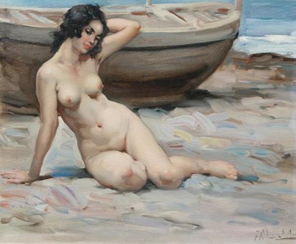 Desnudo En La Playa by Francisco Rodriguez Sanchez Clement Oil Painting Reproductions