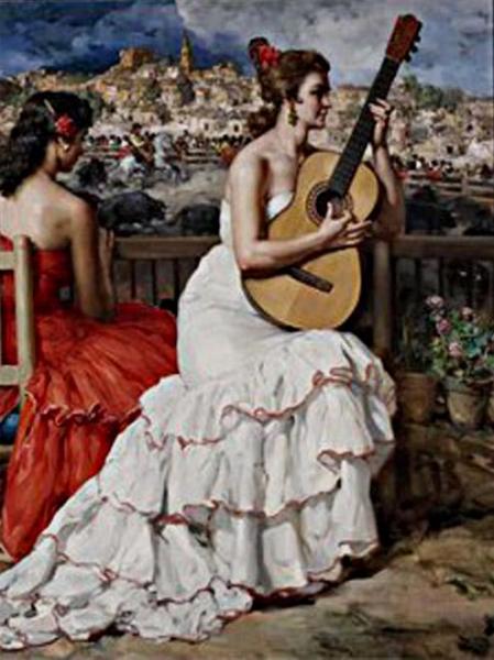 Gitana Con Guitarra by Francisco Rodriguez Sanchez Clement Oil Painting Reproductions