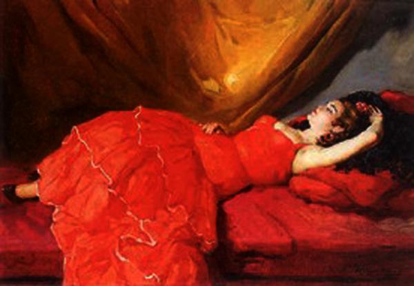 Mujer De Vestido Rojo by Francisco Rodriguez Sanchez Clement Oil Painting Reproductions
