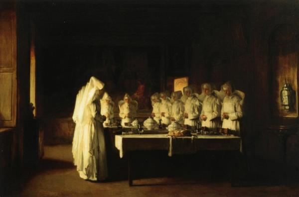 Sisters Of Charity Saying Grace Before A Meal At The Hospice In Beaune, France by Franck Antoine Bail