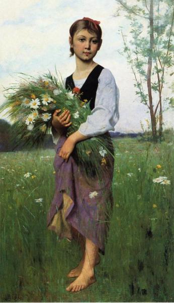 The Flower Picker by Francois Alfred Delobbe
