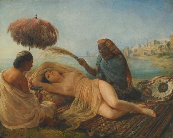 Odalisque Fanned By Her Slaves by Francois-auguste Biard