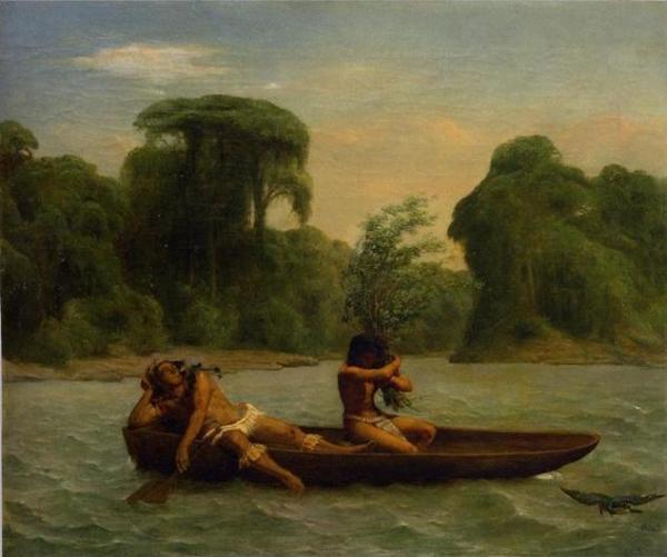 Two Indians In A Canoe by Francois-auguste Biard