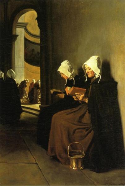 Francois Bonvin On The Pauper's Bench - Souvenir Of Brittany