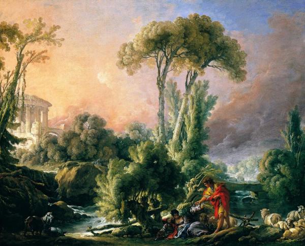 Paysage Fluvial Avec Temple Antique by Francois Boucher