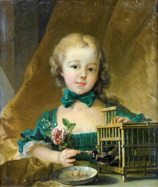 Portrait Of Alexandrine Le Normant D'Étiolles, Playing With A Goldfinch by Francois Boucher