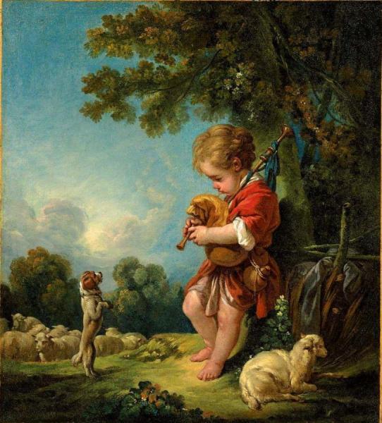 Shepherd Boy Playing Bagpipes by Francois Boucher