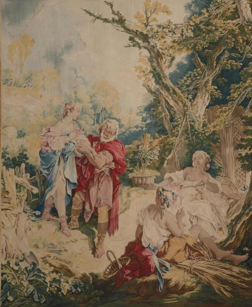 Tapestry Showing Psyche And The Basketmaker (psyche Et Le Vannier) by Francois Boucher Oil Painting Reproductions