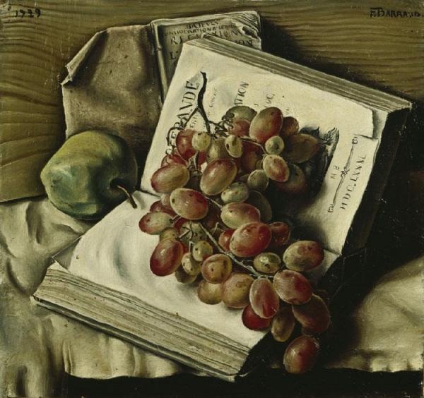 Francois Emile Barraud Still Life With Grapes, Apple And Two Books
