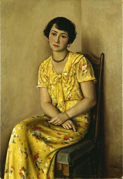 Young Girl In Yellow by Francois Emile Barraud Oil Painting Reproductions