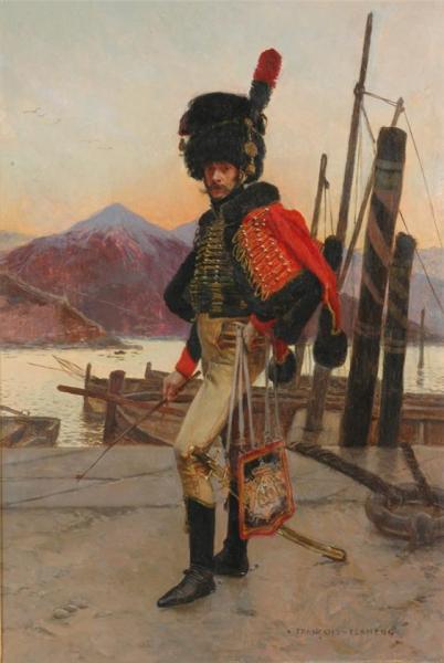 Officer Of The "chasseurs à Cheval" Regiment Of Napoleon's National Guard by Francois Flameng Oil Painting Reproductions