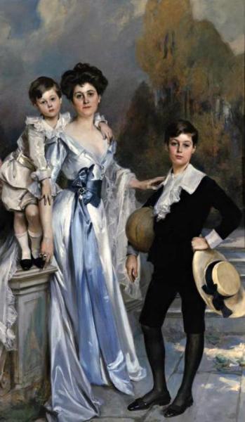 Portrait Of A Mother With Her Children In The Garden by Francois Flameng