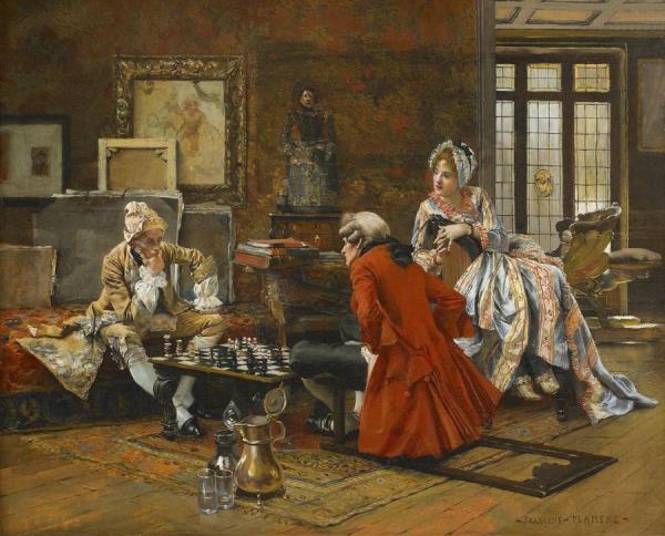 The Chess Game by Francois Flameng Oil Painting Reproductions