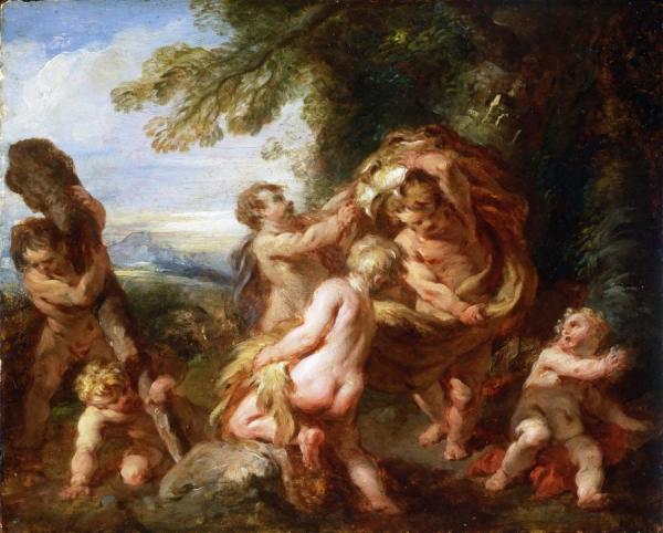 Putti Playing With The Accoutrements Of Hercules by Francois Lemoyne