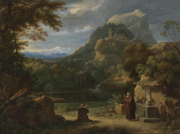 François-xavier Fabre Saint Anthony Of Padua Introducing Two Novices To Friars In A Mountainous Landscape
