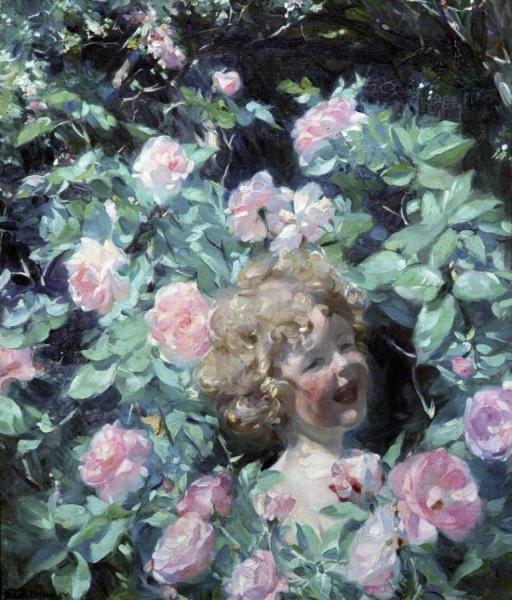 Among The Roses by Frank Bramley, R.a. Oil Painting Reproductions
