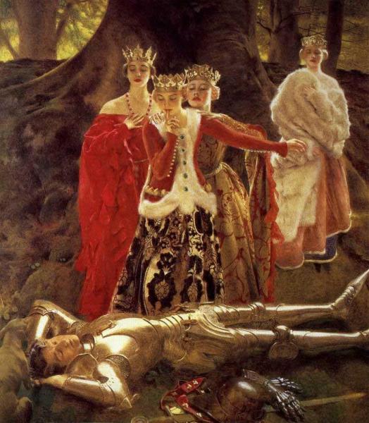 Four Queens Find Lancelot Sleeping by Frank Cadogan Cowper
