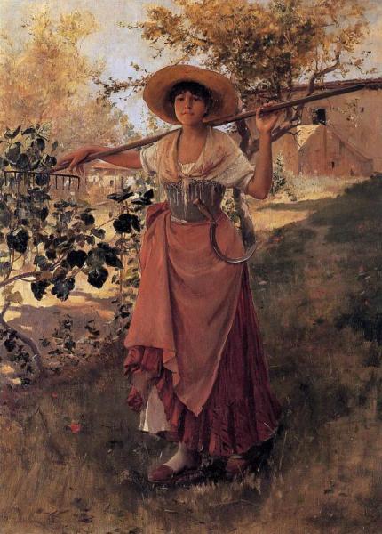 Girl With Rake by Frank Duveneck