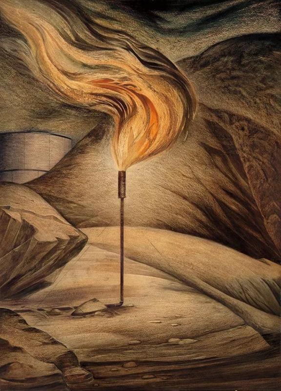 Gas Flares, 1945 by Frank Mechau