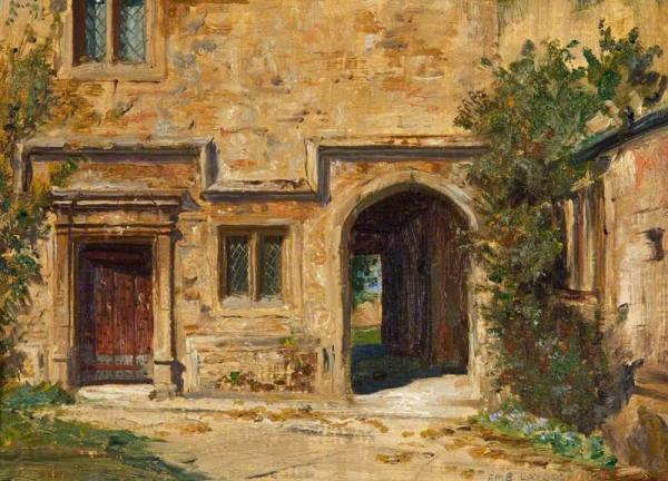 A Corner Of The Garden Against The Castle Walls, Dunster Castle, Somerset by Frank Moss Bennett