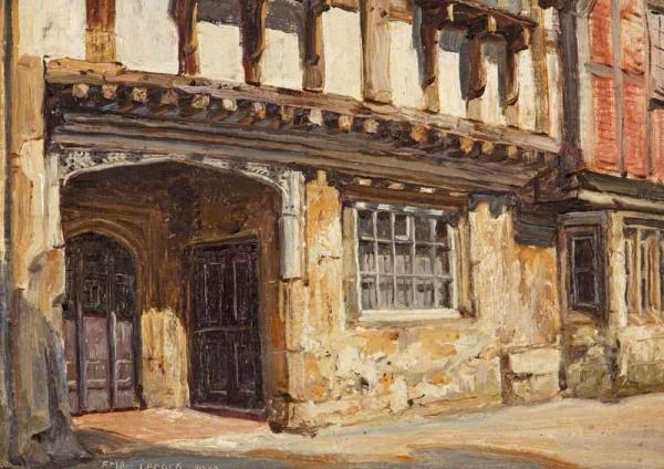 A Village House With Half-timbered Overhang, Lacock, Wiltshire by Frank Moss Bennett