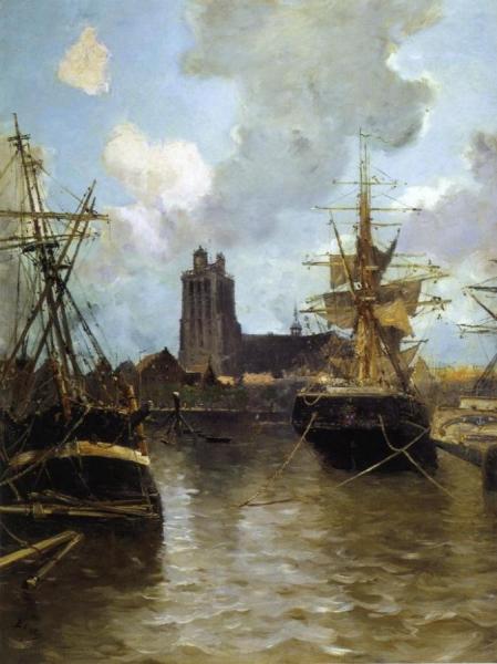 Dordrecht Harbor by Frank Myers Boggs