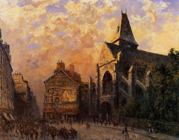 Scene Of A Street In Front Of The Church Of Saint-medard, Paris by Frank Myers Boggs
