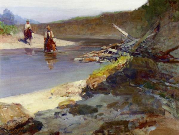 Crossing The Smokey Hill River by Frank Tenney Johnson