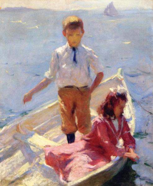 George And Betty In A Dory (study For Calm Morning), 1904 by Frank Weston Benson